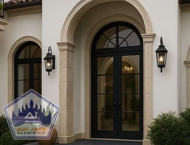 Jasa Pintu Aluminium Lengkung Hitam Doff Premium